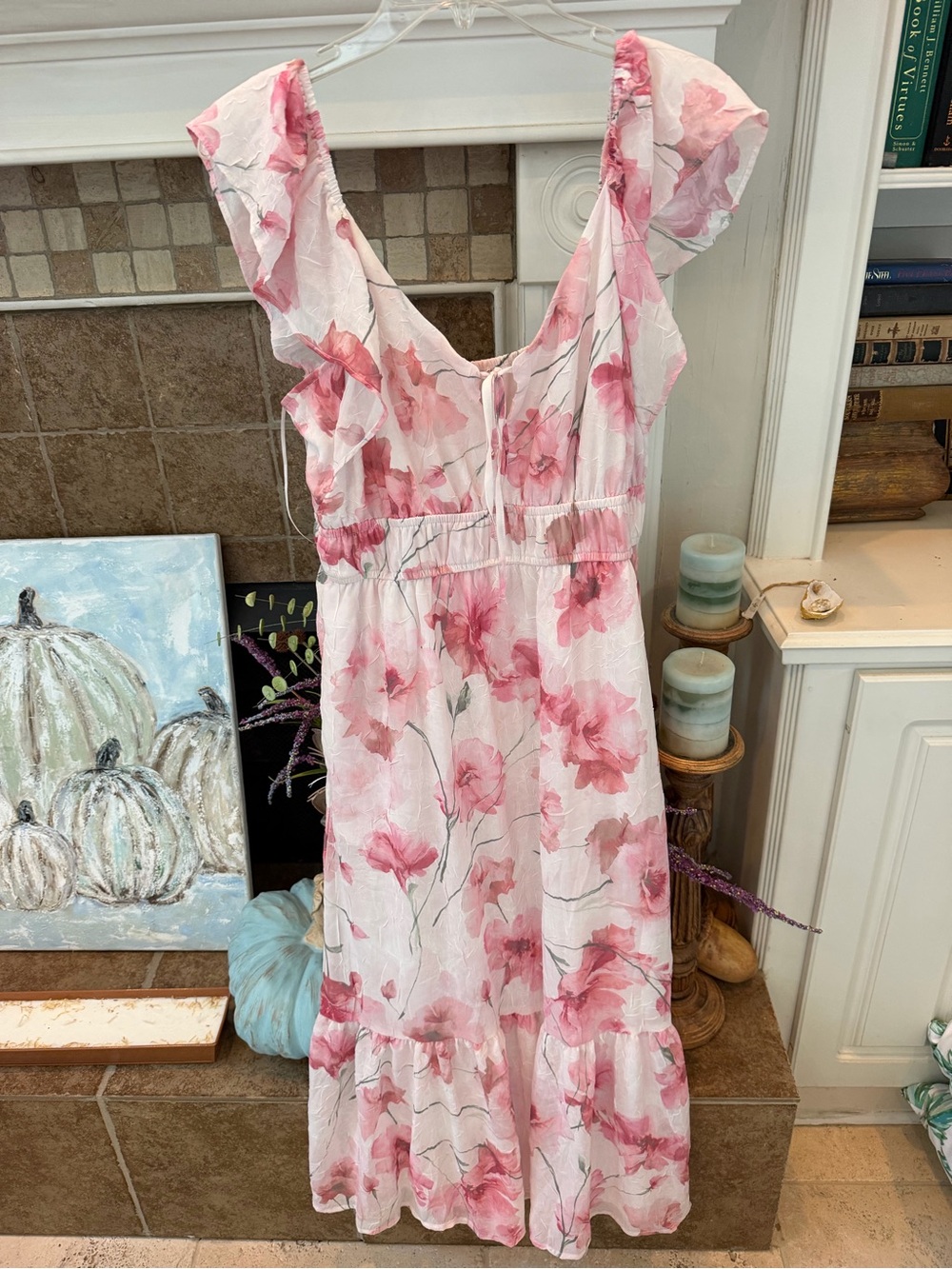 Joie Floral Maxi Dress - Pink floral flowy feminine wedding event sz M